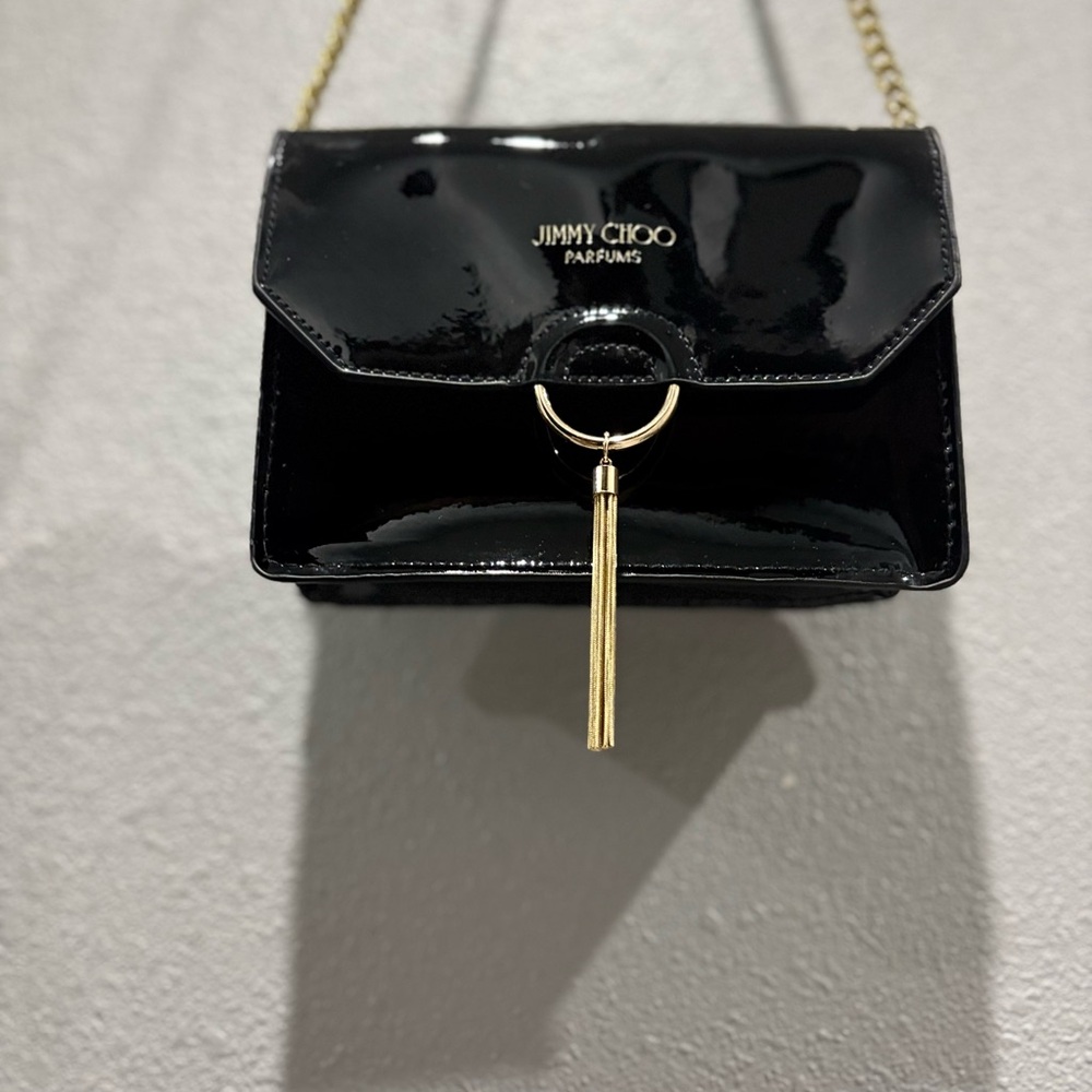 Jimmy Choo Black Patent Clutch with Gold Accents
